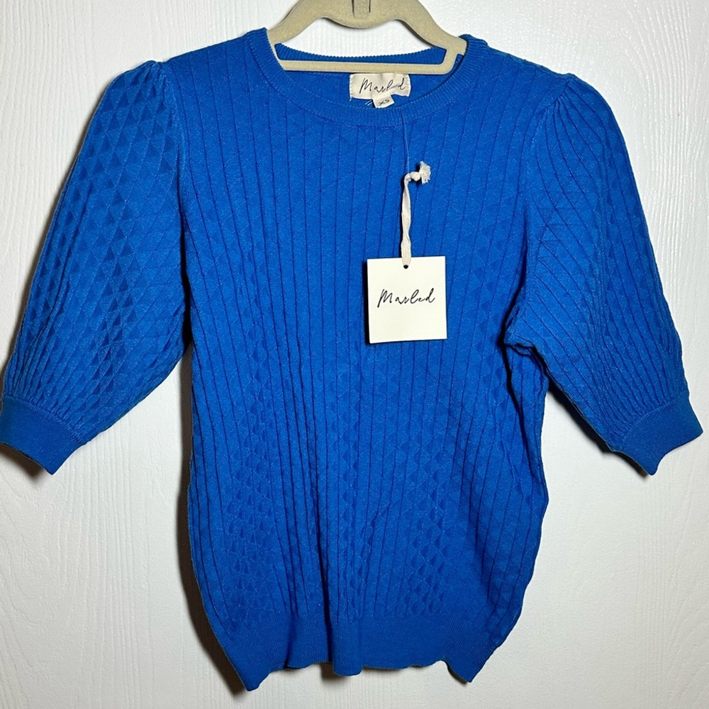 Marled by Reunited Clothing Company Royal Blue Cable Knit Sweater